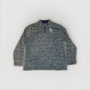 SEATTLE MARINERS MLB Majestic 1/4 Zip Gray‎ Long Sleeve Sweatshirt Men's 2XL